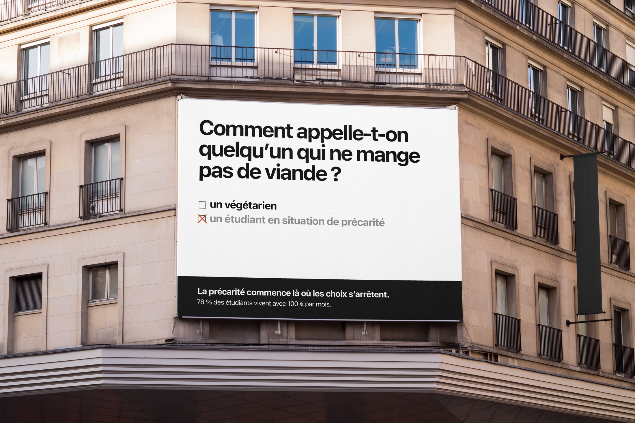 Affiche Linkee : « Comment appelle-t-on quelqu’un qui ne mange pas de viande ? »